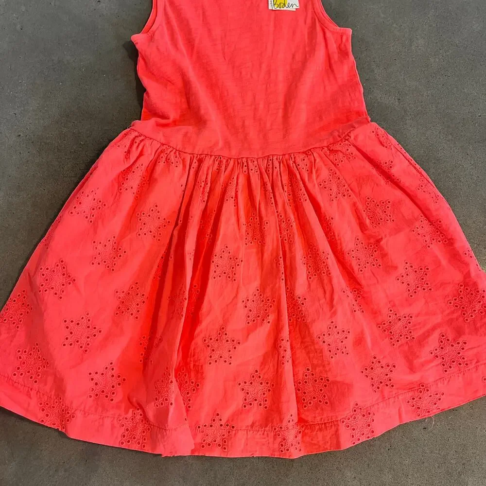 Boden Neon Orange cotton casual dress girls size 9 10 NEW